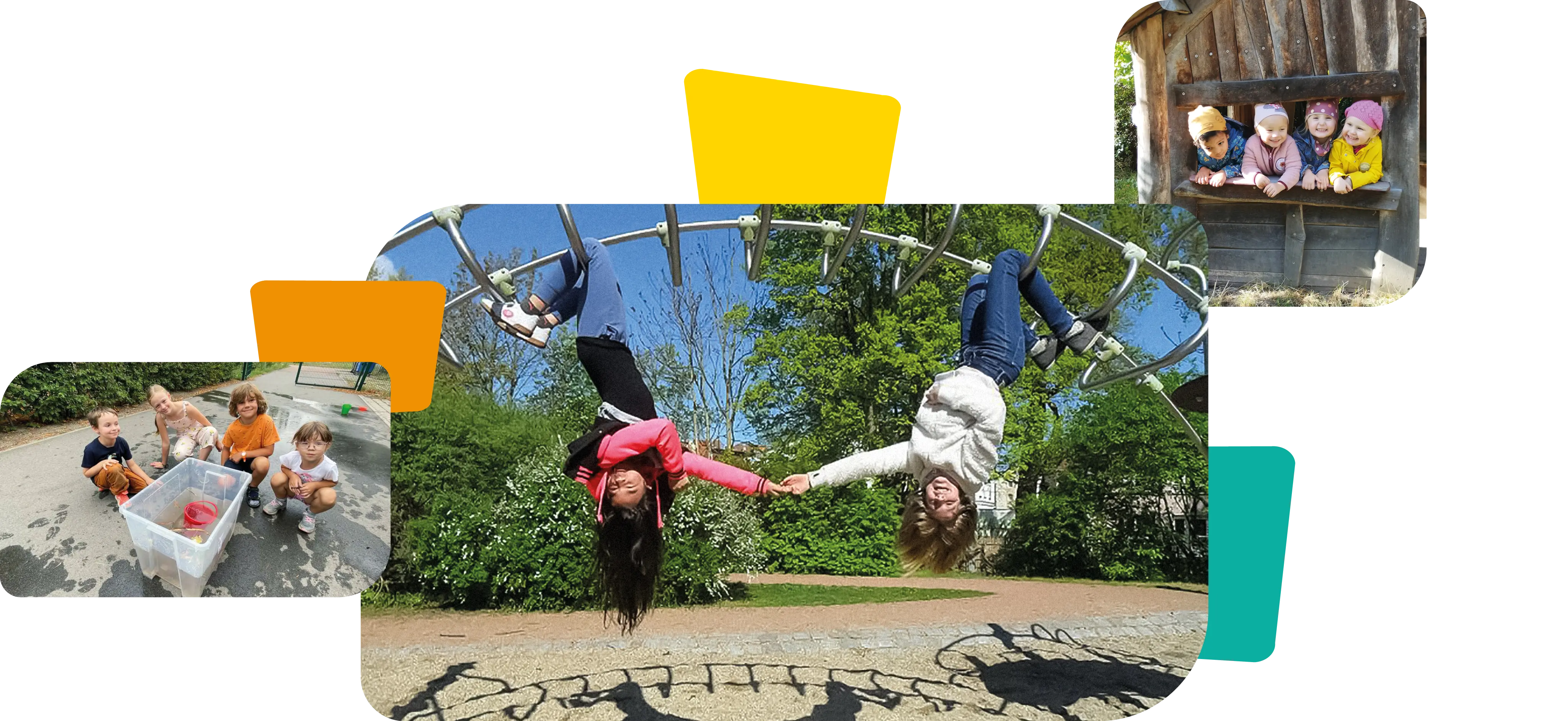 Kollage aus 3 Bildern mit spielenden Kindern.